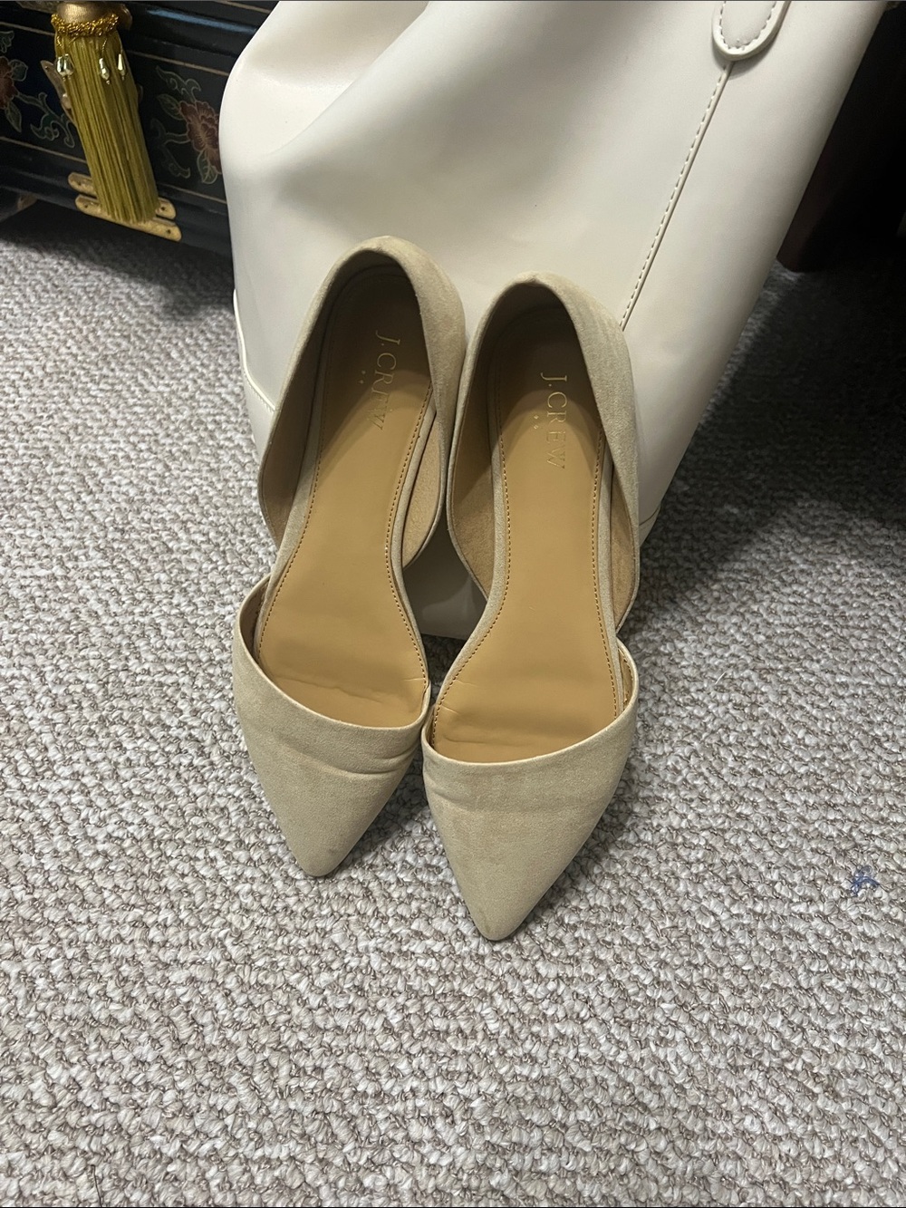 J. Crew Beige Pointed D'Orsay Suede Flats